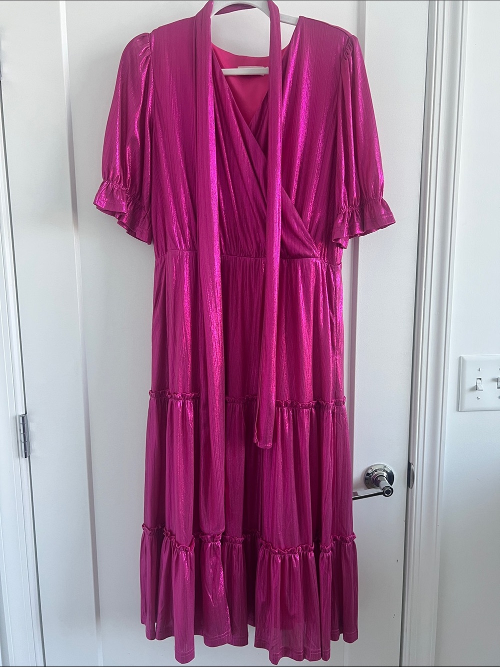 Ivy City Co Fuchsia Tie-Neck Midi Dress